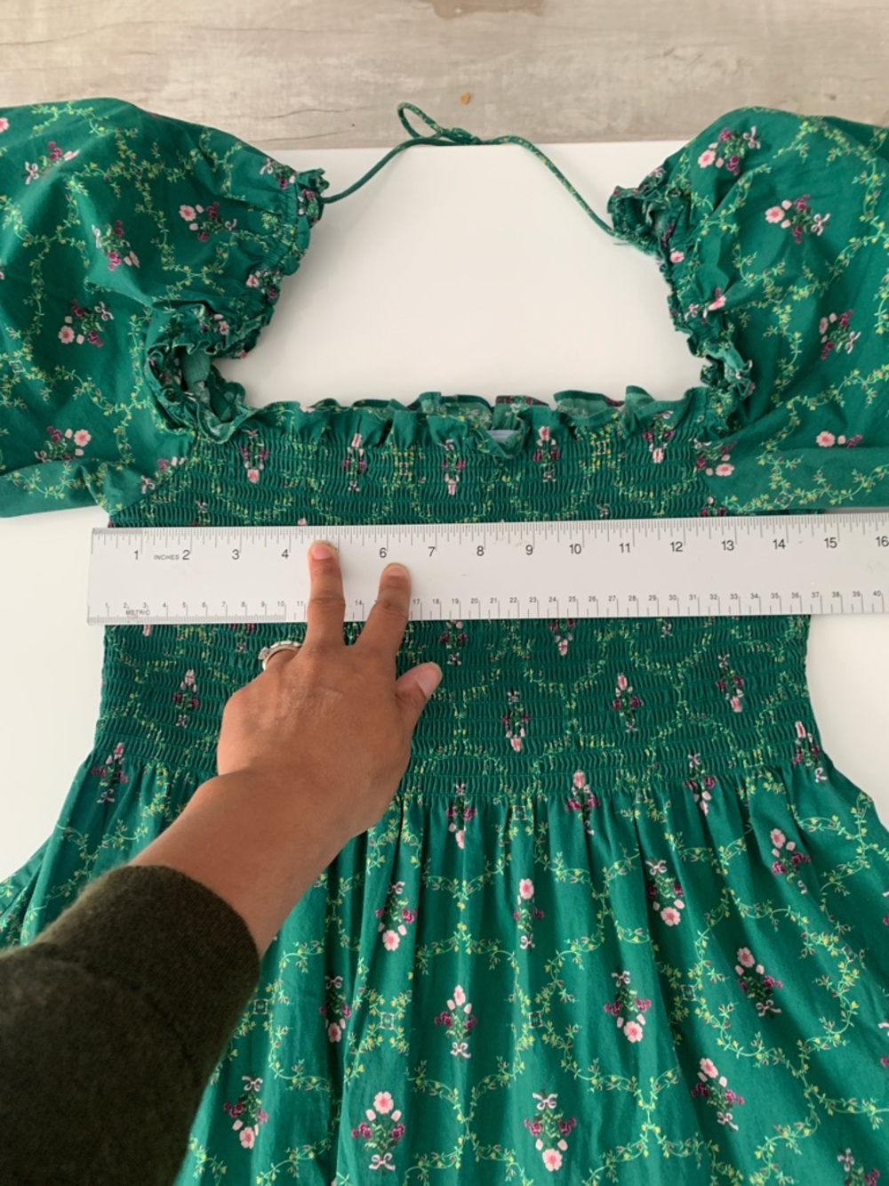 Hill House Nesli Nap Dress Emerald Trellis Smocked Floral Midi Medium - Picture 7 of 8